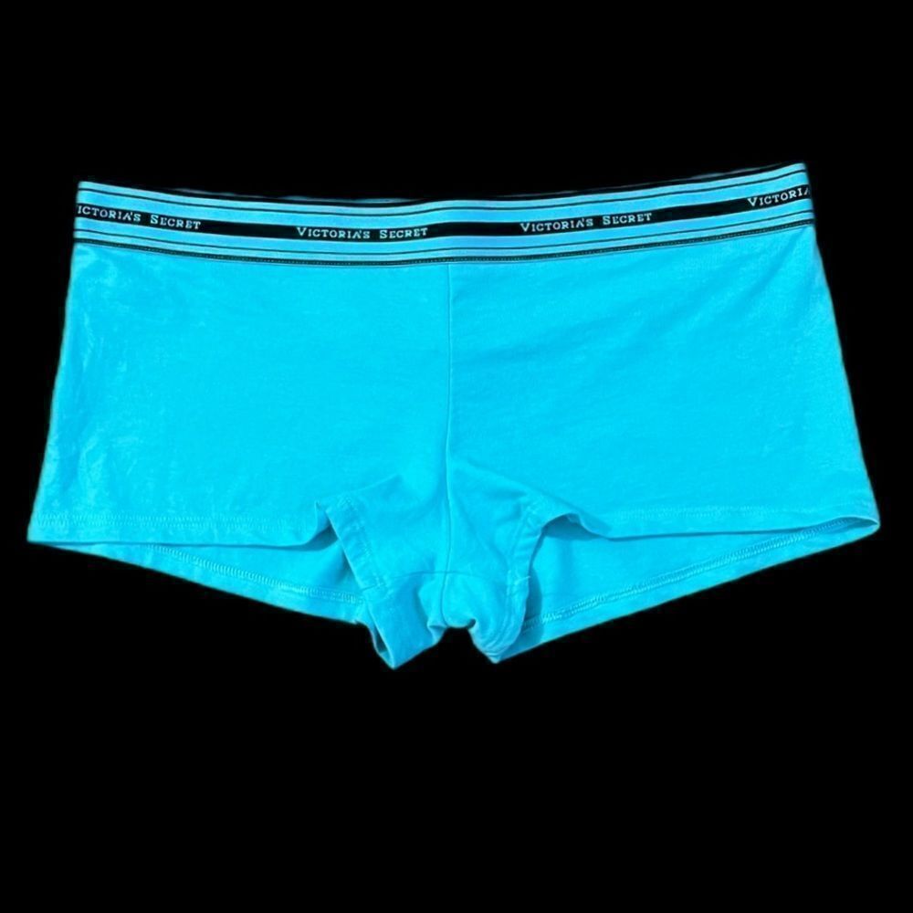 Victorias Secret Cotton Shortie Mini Short Panty Logo on elastic waistband blue